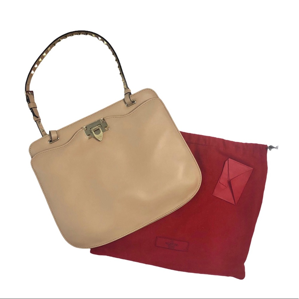 Valentino Garavani tan leather stud shoulder bag